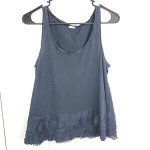 J Crew Top Womens Size M Navy Ruffle Hem Navy Scoop Neck Sleeveless Casual